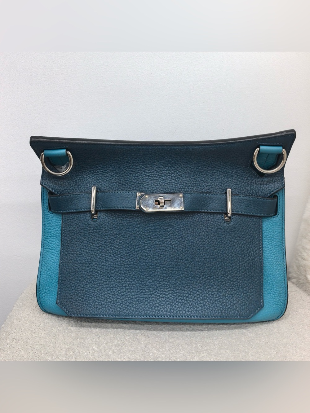 Hermes Jypsiere Two-Tone Teal Leather Shoulder Bag